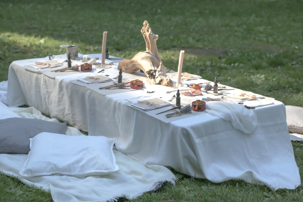 outdoor workshop with a beautiful table set up
